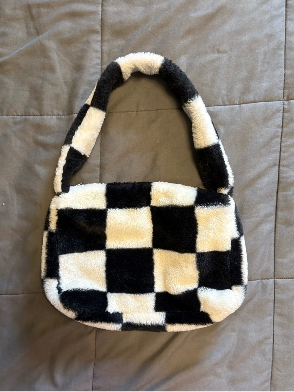 H&M Black and White Checker Plush Shoulder Bag